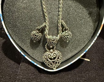 Vintage Brighton Bibi Heart Necklace With Scroll Heart Dangle Earrings