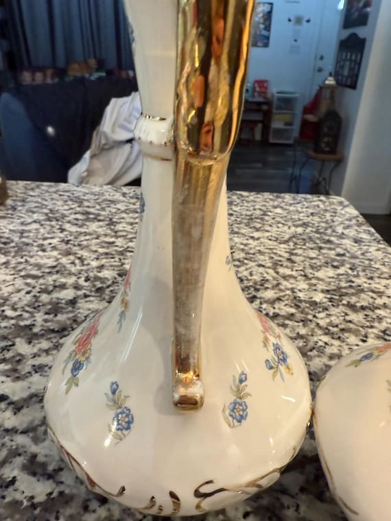 Vintage 1940's Floral Ewer Shaped Ceramic Table Lamps - Etsy