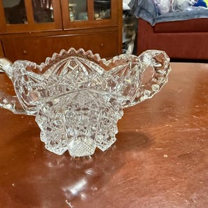 Antique American Brilliant Period Cut Crystal Creamer Dish With Handles