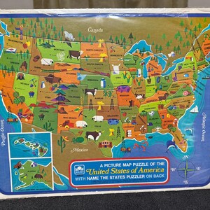 Vintage 1968 Golden Map Puzzle der Vereinigten Staaten von Amerika