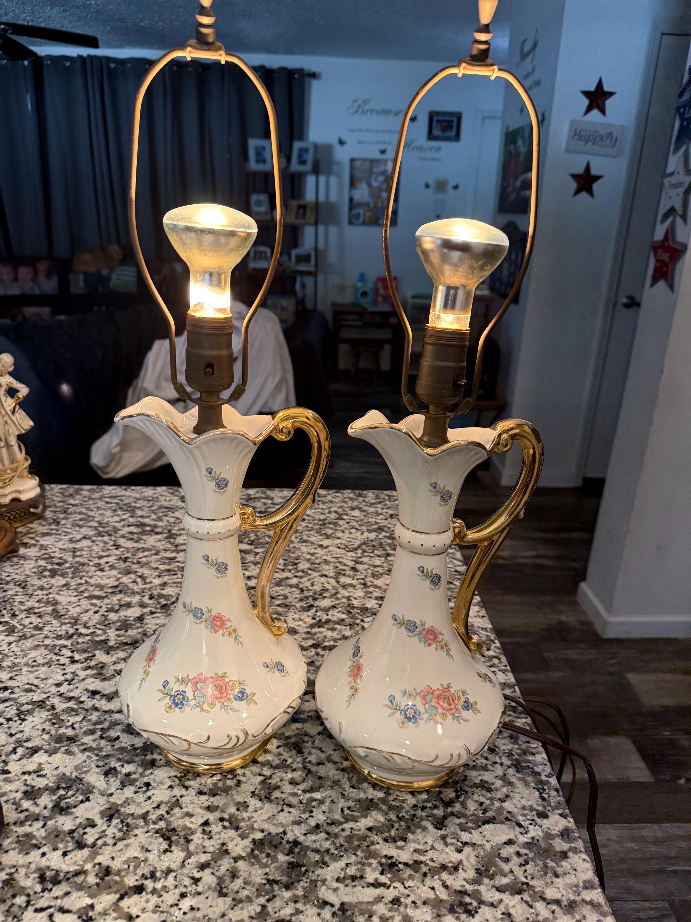 Vintage 1940's Floral Ewer Shaped Ceramic Table Lamps - Etsy