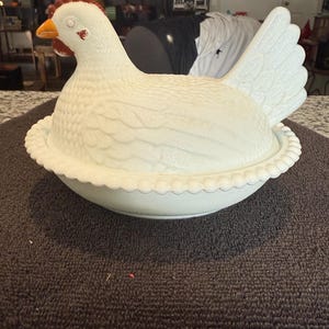 Vintage Hen On Nest Milk Glass Candy Dish