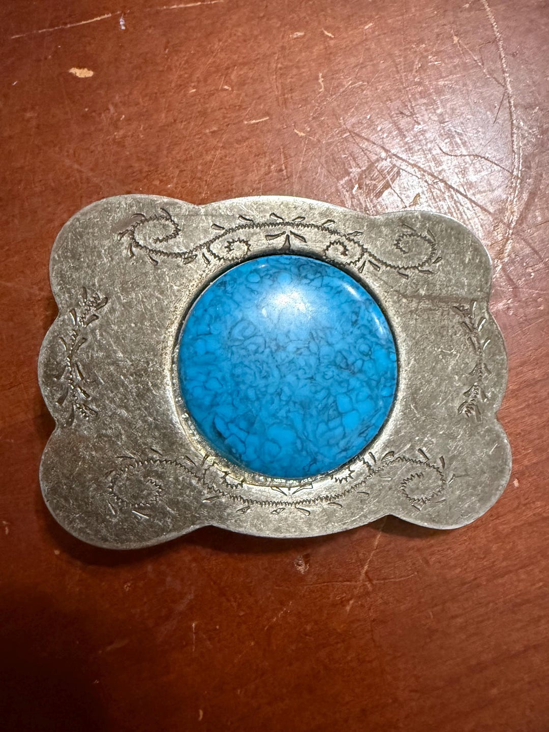Vintage Faux Turquoise Nickel Silver Belt Buckle - Etsy display picture 2