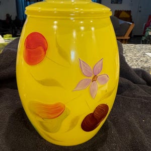 Vintage Barlett Collins Yellow Hand Painted Glass Cookie Jar