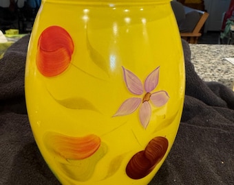 Tarro de galletas vintage de vidrio pintado a mano de Barlett Collins en amarillo