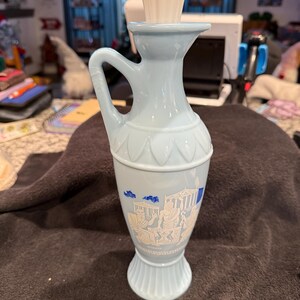 Vintage Blue Milk Glass Grecian Jim Beam Decanter