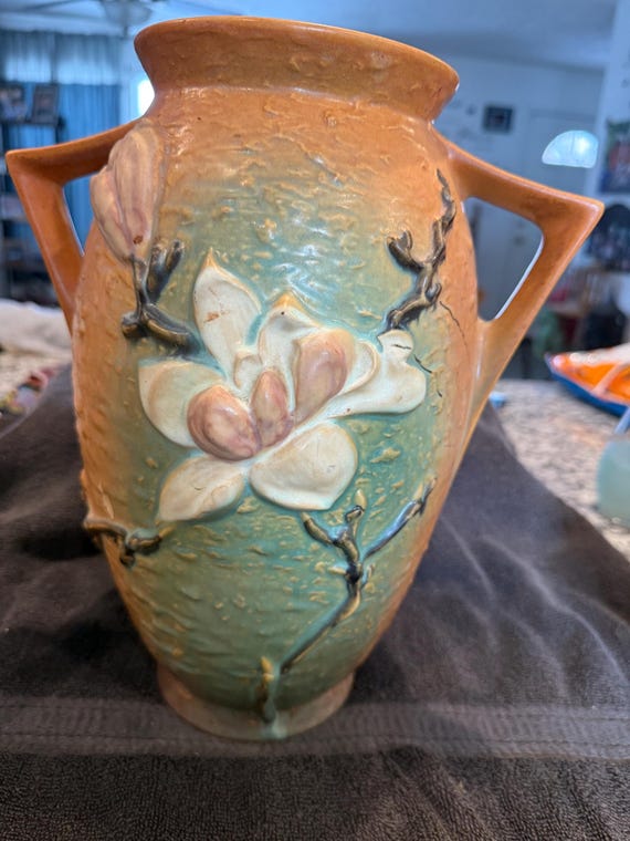 Vintage Large Roseville Magnolia Brown 1943 Art Pottery Ceramic