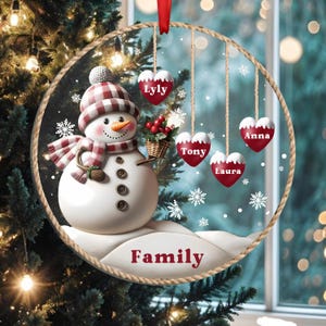 Personalized Family Name Snowman Ornament: Acrylic Christmas Keepsake
