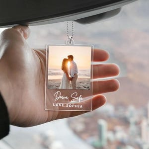 Personalized Acrylic Photo Car Ornament - Custom Picture Charm for Your Vehicle, Drive Safe Keepsake