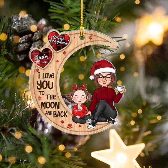 Love You To The Christmas Ornament I Love You To The Moon&Back - Personalized Photo Ceramic Ornament Moon And Back