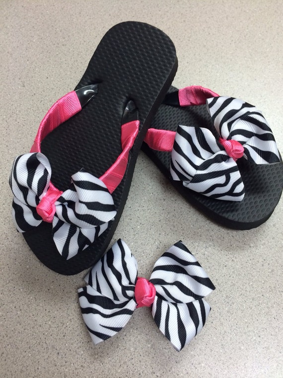 Items similar to Zebra Hot Pink Flip Flops Toddler Teen Adult Party ...