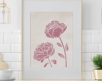 Handpainted Peony Art: November Birth Month Flower Print, Soft Pink Floral Wall Art, Botanical Poster, Boho Nursery Decor, Baby Girl Room