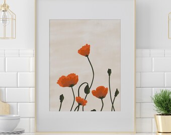 Poppy Wildflower Art: Orange Poppies Print, Botanical Floral Wall Art, August Birth Flower Decor, Boho Bedroom Decor, Bright Flower Poster
