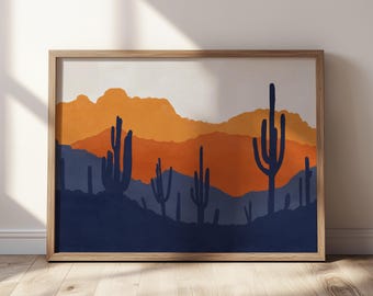 Saguaro Cactuses Wall Art, Desert Boho Decor, Desert Vibes Art Print, Desert Landscape, Southwestern Art, Nature Mountains