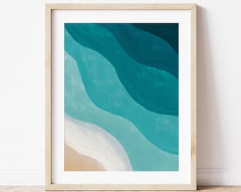 Aerial Beach Art Print: Beachy Coastal Wall Decor, Turquoise Ombre Abstract Seascape