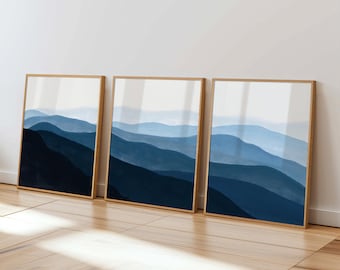 Trittico di stampe artistiche delle Blue Ridge Mountains, set di 3 stampe artistiche delle Smoky Mountains, acquerello dei Monti Appalachi, set di stampe di montagne