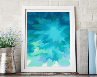 Turquoise Ombre Abstract Art Print: Calming Ocean Teal Wall Decor, Coastal Art Work