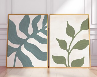Sage Green Print Set: Botanical Diptych Prints, Minimalist Fern Wall Art, Boho Greenery Decor, Preppy Apartment, Coastal Grandma Style