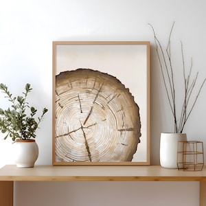 Natural Tree Ring Wall Art, Nordic Tree Ring Art, Tree Slice Art, Tree Ring Print, Boho Earthy Wall Art, Wood Slice Painting, Tree Art Print