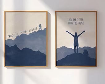 Inspiring Mountain Poster Set: Affirmation Banners for Motivation and Encouragement, Mountain Diptych Art, Pyschotherapy Tools