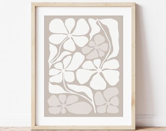 Beige Matisse Inspired Floral Print: Soft Color Painting with Neutral Pastel Tones