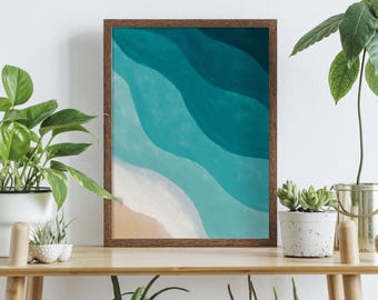 Aerial Beach Art Print: Beachy Coastal Wall Decor, Turquoise Ombre Abstract Seascape