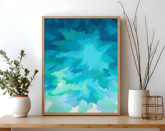 Turquoise Ombre Abstract Art Print: Calming Ocean Teal Wall Decor, Coastal Art Work