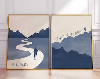 Motivating Mountain Art Prints Set of 2: Inspiring and Encouraging Art for Therapy Clinic Decoration, Counseling Office, or Social Worker