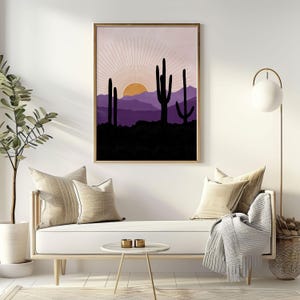 Saguaro Cactus Art Print: Modern Desert Sunset Painting, Cowboy Ranch Decor