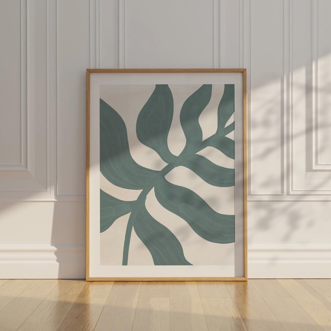 Sage Green Painting: Botanical Wall Art Print, Minimal Tropical Leaves ...