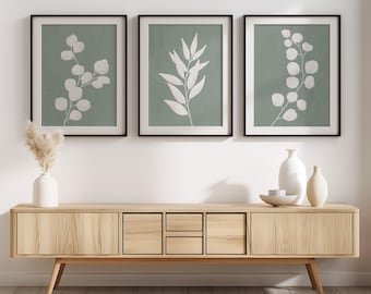Eucalyptus Print Set: Modern Sage Green Botanical Wall Art Triptych, Floral Artwork Set of 3, Eucalyptus Bundle Poster, 3 Sage Modern Art