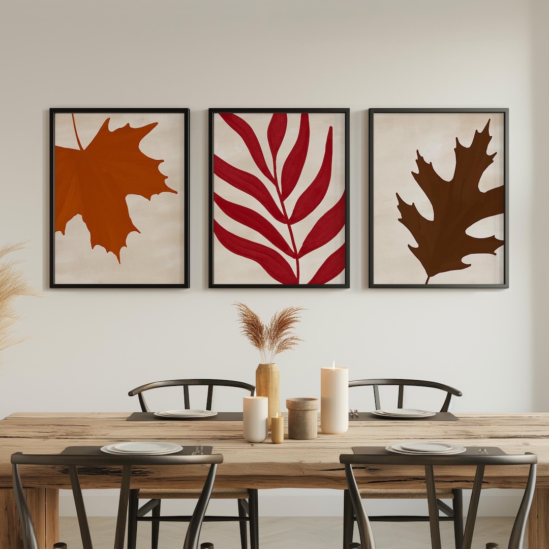 Fall Leaves Triptych Wall Art: Set of 3 Fall Leaf Prints in Warm Earthy ...