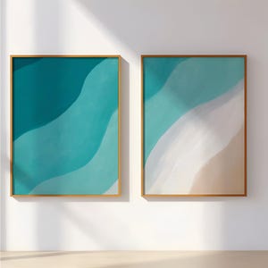 Set di 2 stampe da parete raffiguranti il mare, dittico con stampa aerea sulla spiaggia, arte costiera chic, 2 pezzi di stampe da parete, decorazioni per la stanza in stile spiaggia, set di stampe oceaniche, stampe da parete raffiguranti la spiaggia