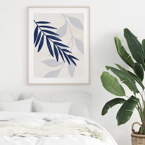 Navy Blue Botanical Artwork, Physical Navy Blue Wall Art, Navy Blue Art Print, Nature Watercolor, Dark Blue Decor, Minimalist Art Print