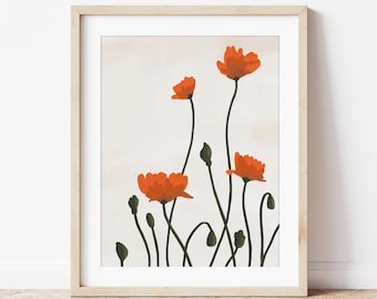 Poppy Poster: California Poppies Wall Art, Wildflower Landscape Print, August Birth Flower Gift, Boho Nursery Art, Teenage Girl Bedroom