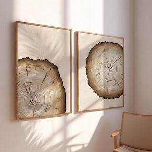 Tree Ring Art Print Set Of 2, Tree Ring Print Set, diptych wall art, Tree Ring Wall Art, Tree Stump Poster, Boho Earthy Modern Cabin Art