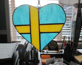 Stained glass Swedish flag heart