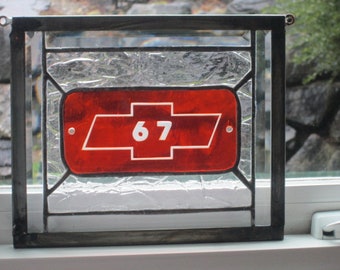 9" x 7,5" Chevrolet-logo in gebrandschilderd glas uit 1967