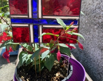 Stained glass Norwegian flag plant stick