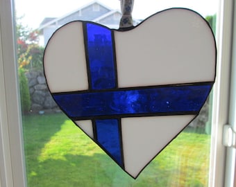 Stained glass Finland flag heart