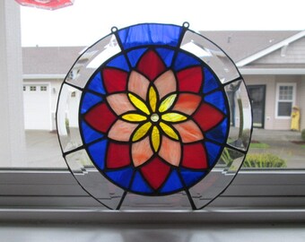 Floral and Bevel Stained Glass Suncatcher