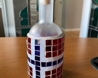 Stained glass mosaic Norwegian flag bottle with lights