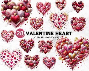 Valentine Heart Clipart, Watercolor Heart PNG, Floral Heart Clipart, Pink and Red Heart Clipart, Wedding Valentine Clipart Bundle