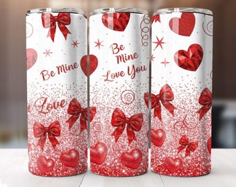Valentine Tumbler Wrap PNG | 20oz Skinny Tumbler Sublimation Design | Seamless Heart & Love Pattern | Valentine Digital Download for Crafts