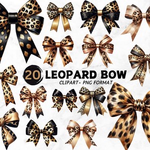 Fiocchi leopardati ad acquerello Clipart PNG Fiocco ghepardo Clipart Fiocco con stampa leopardata Coquette Fiocco disegnato a mano Clipart Fiocco con stampa leopardata Design fai da te