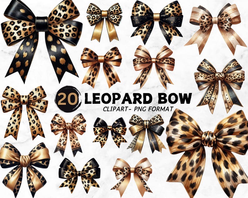 Coquette Bow Clipart, Leopard and Cheetah Print Ribbons for Crafts, Soft Girl Aesthetic Design, Trendy Digital Clipart File
