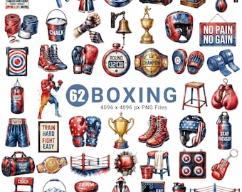 Boxing Clipart, Watercolor Boxing PNG, Boxing Gloves Clipart, Boxer Clipart, Punching Bag PNG, Boxing Ring, Sports Fitness, Commercial Use