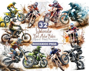 Watercolor Dirt Bike Clipart: Motocross Motorcycle Art (Digital Download)