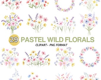 Wildflower Clipart Pastel Floral Borders Meadow Flowers Wedding Invitations Spring Summer Florals Wildflower Clipart PNG
