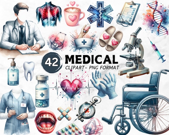 Watercolor Medical Clipart, Doctor Clipart, Nurse Clipart, Healthcare PNG, Hospital Clipart, Medicine Art, Medical Elements, Stethoscope PNG